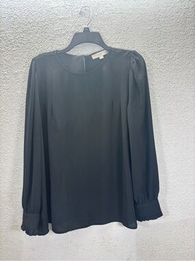 LOFT Black Long-Sleeve Ruffle Cuff Blouse